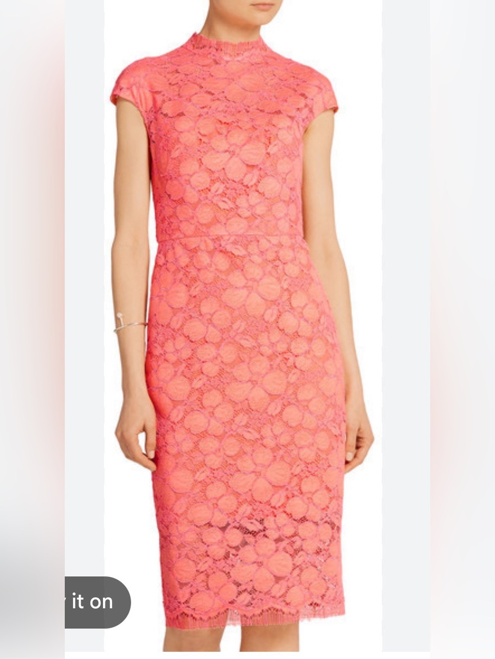 Lela Rose Pink Orange Coral Corded Lace Dress Size 4